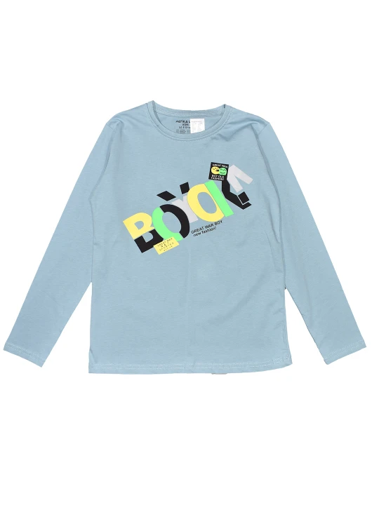 Детска Блуза 'Бум!' за Момче - Светло Сиво-Синя
