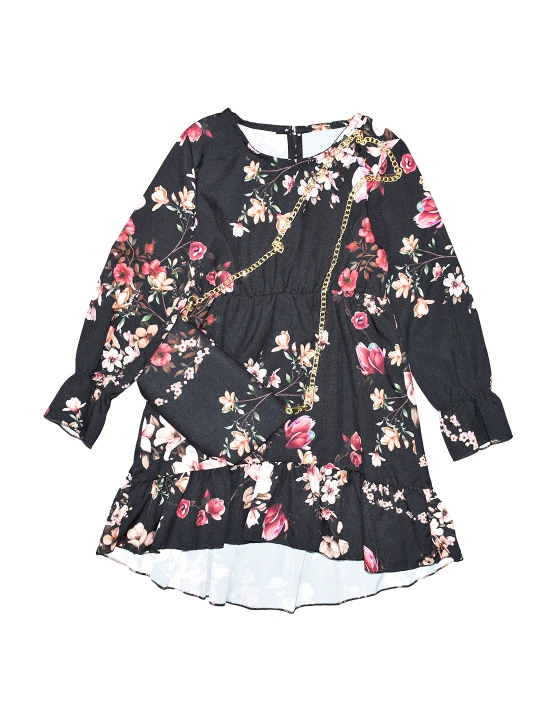 Флорална Фантазия: Шармантна Рокля с Цветя и Съответстваща Чантичка за Момичета Флорална Фантазия: Шармантна Рокля с Цветя и Съответстваща Чантичка за Момичета