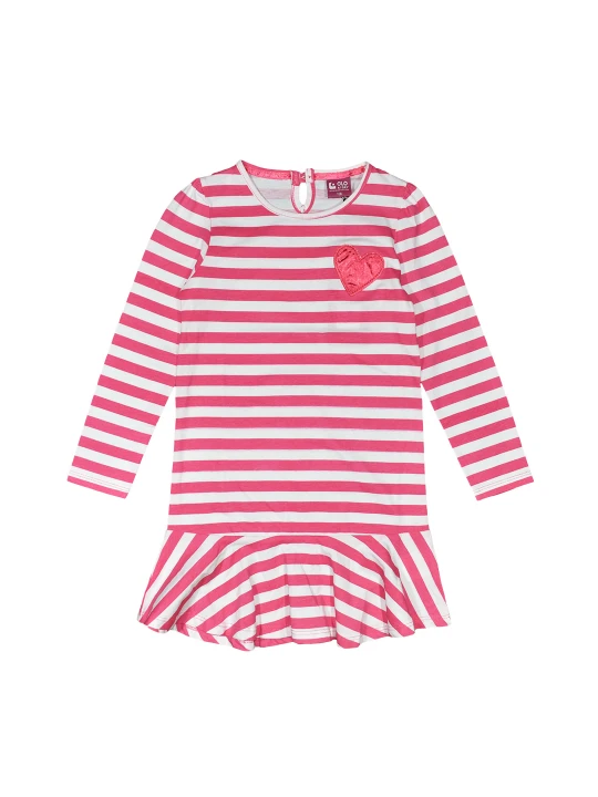 Игриви Ивици: Рокля с Широки Розови Линии и Шарено Воланче за Момичета Игриви Ивици: Рокля с Широки Розови Линии и Шарено Воланче за Момичета