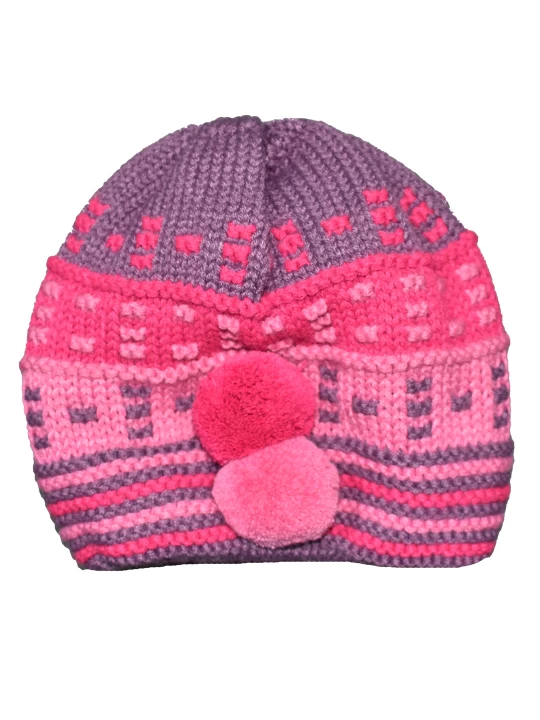 Зимен Калейдоскоп: Детска Шапка 'Помпони и Патерни' за Момиче Зимен Калейдоскоп: Детска Шапка 'Помпони и Патерни' за Момиче