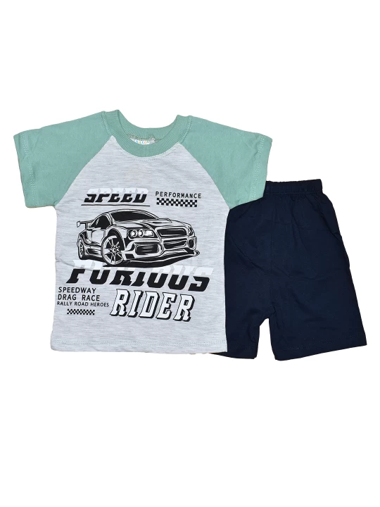 Бебешки летен комплект за момче със апликация на спортна кола в светло зелено Бебешки летен комплект за момче със апликация на спортна кола в светло зелено