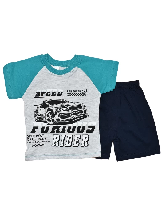 Бебешки летен комплект за момче с апликация кола в зелено Бебешки летен комплект за момче с апликация кола в зелено