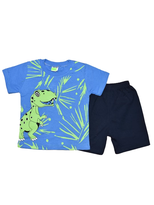 Бебешки летен комплект за момче с апликация динозавър в синьо