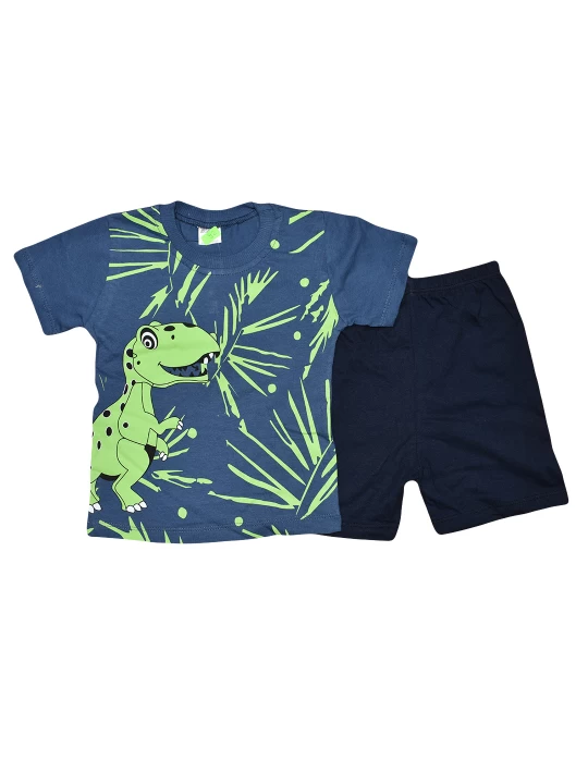 Летен бебешки комплект за момче с динозавър в тъмно синьо Летен бебешки комплект за момче с динозавър в тъмно синьо