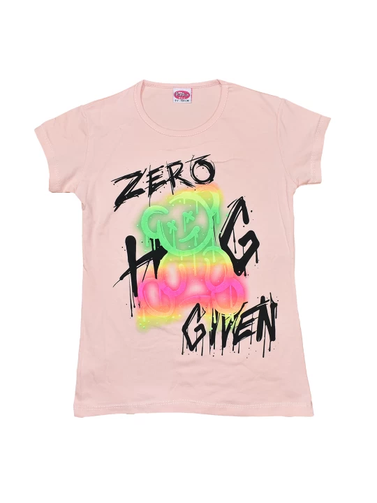 Детска тениска за момиче с мечок и надпис в кремаво Детска тениска за момиче с мечок и надпис в кремаво