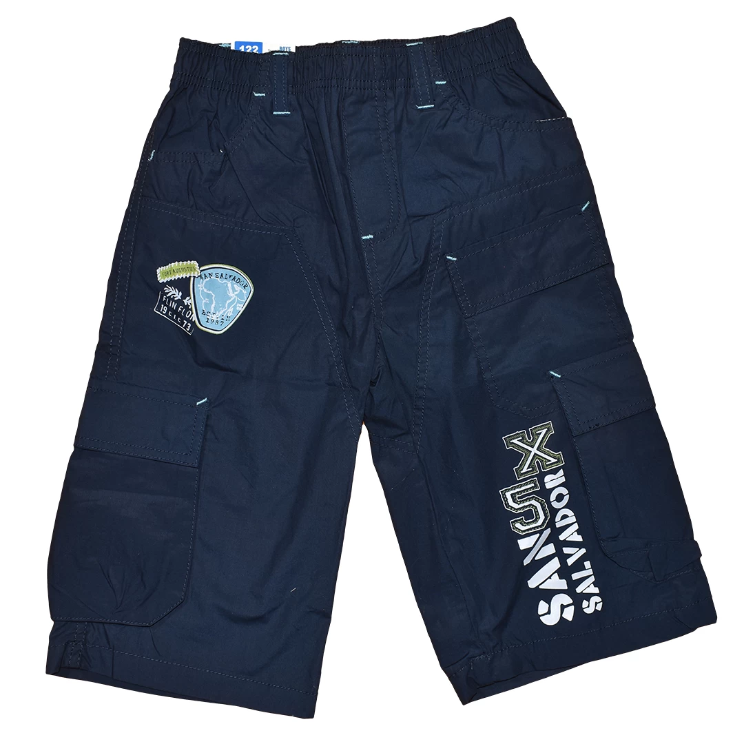 Къси детски панталони за момче в тъмно синьо с джобове Къси детски панталони за момче в тъмно синьо с джобове