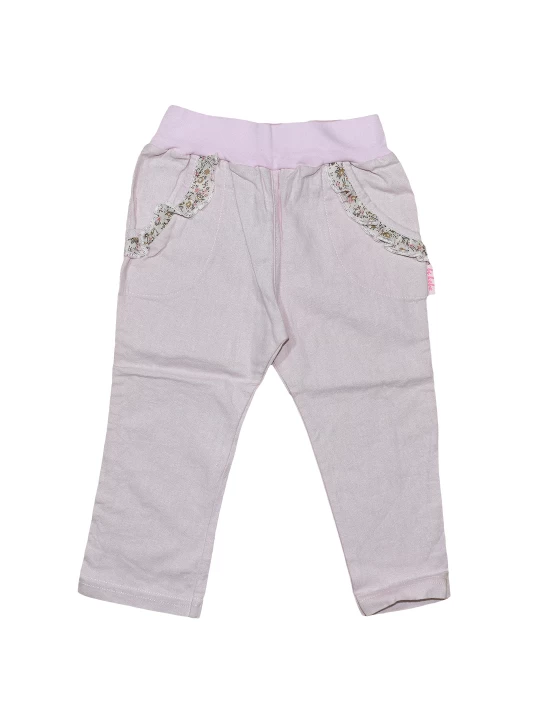 Бебешки ленени панталонки за момиче в светло розово