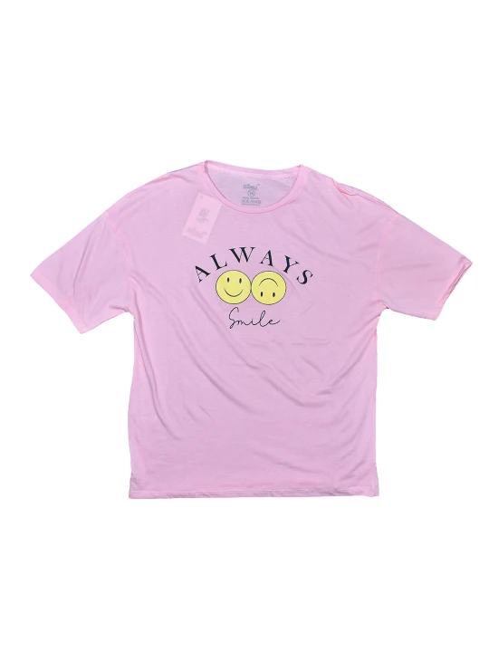 Детска тениска за момиче в розово и апликация на усмивки Детска тениска за момиче в розово и апликация на усмивки