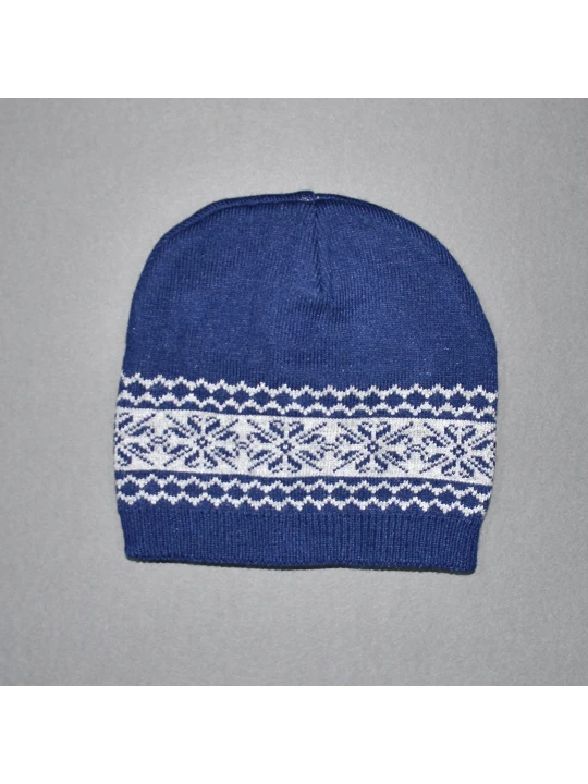 Класическа Синя Шапка за Момченце с Бял Снежен Мотив Класическа Синя Шапка за Момченце с Бял Снежен Мотив