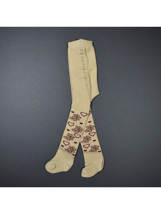 Детски чорапогащник за момиче в бежово на мечета Плътен Детски чорапогащник за момиче в бежово на мечета Плътен