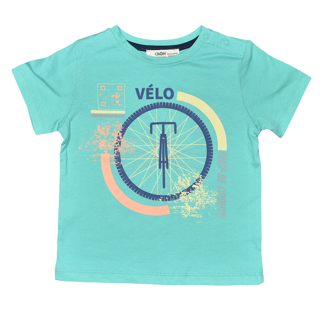 Бебешка тениска за момче в зелено с мотиви на велосипед