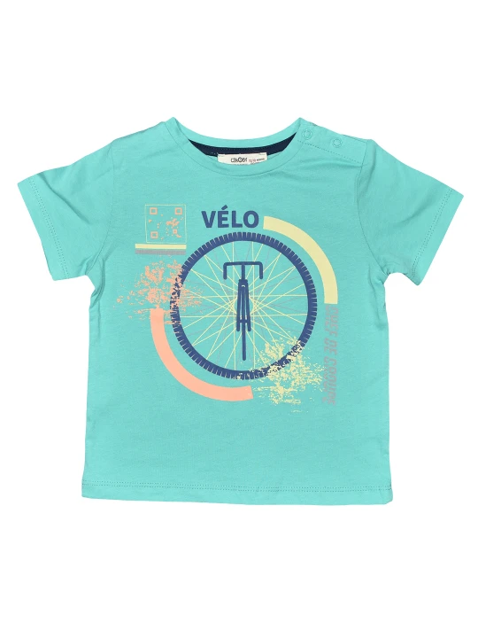 Бебешка тениска за момче в зелено с мотиви на велосипед