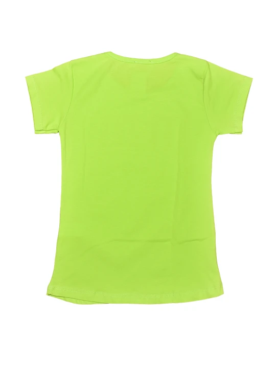 Детска тениска в електриково зелено с апликация на бонбони Детска тениска в електриково зелено с апликация на бонбони