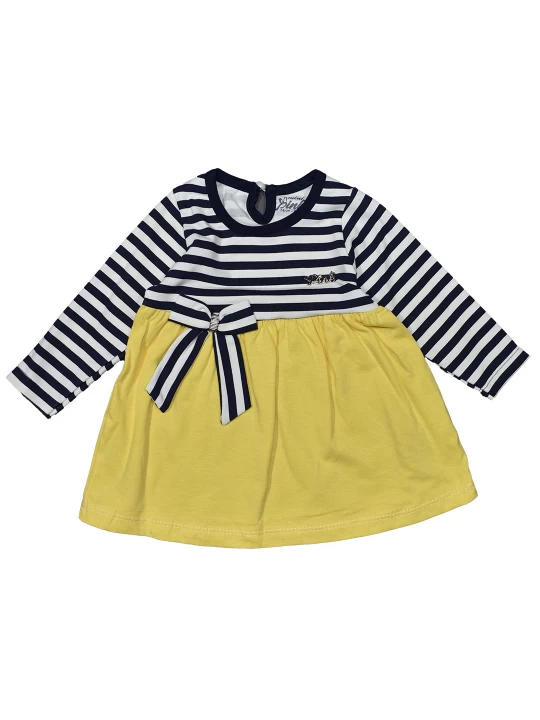 Слънчева Радост: Бебешка Рокля за Момиче в Жълто с Райе и Панделка Слънчева Радост: Бебешка Рокля за Момиче в Жълто с Райе и Панделка