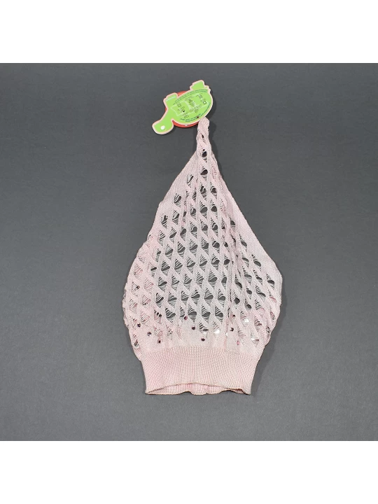Нежна бебешка шапка за момиче - Розово фино памучно плетиво на дупчици Нежна бебешка шапка за момиче - Розово фино памучно плетиво на дупчици