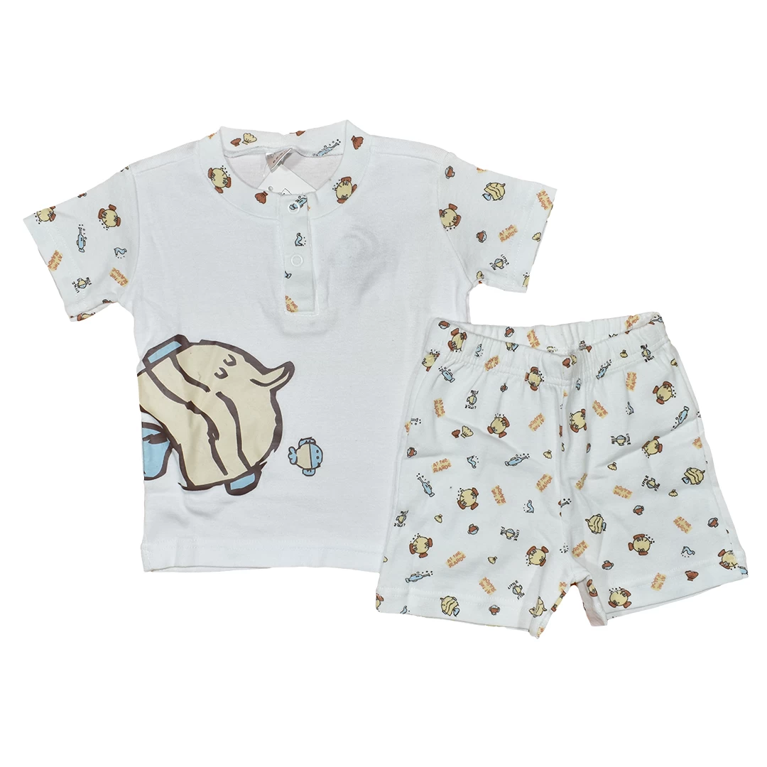 Бяла лятна бебешка пижама за момче с рибки