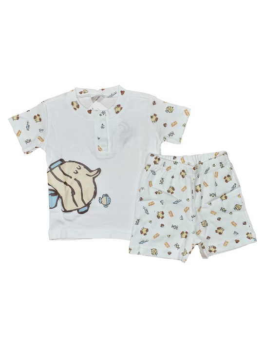 Бяла лятна бебешка пижама за момче с рибки