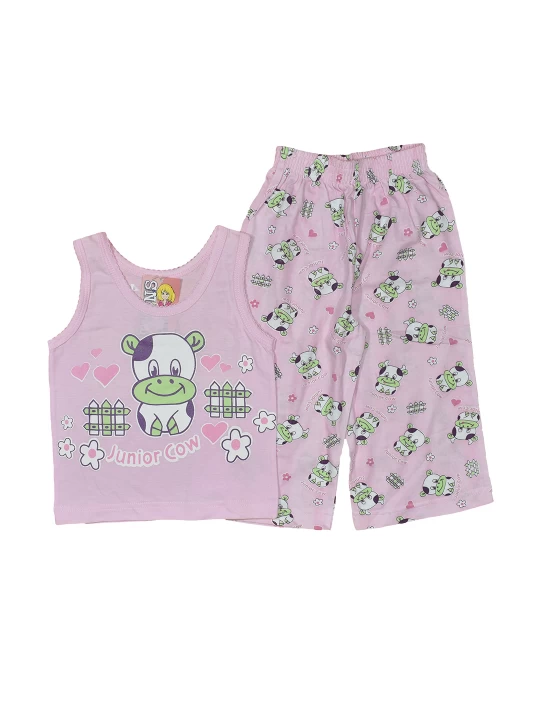 Сладка детска лятна пижама в розово с кравички