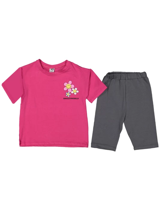 Детски летен комплект за момиче от 2 части в циклама Детски летен комплект за момиче от 2 части в циклама