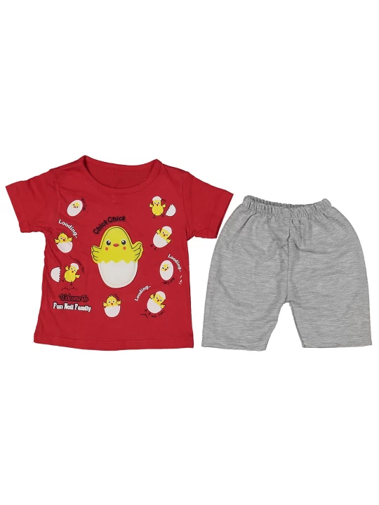 Очарователни новоизлюпени пиленца - Бебешки летен комплект с тениска и панталонки Очарователни новоизлюпени пиленца - Бебешки летен комплект с тениска и панталонки