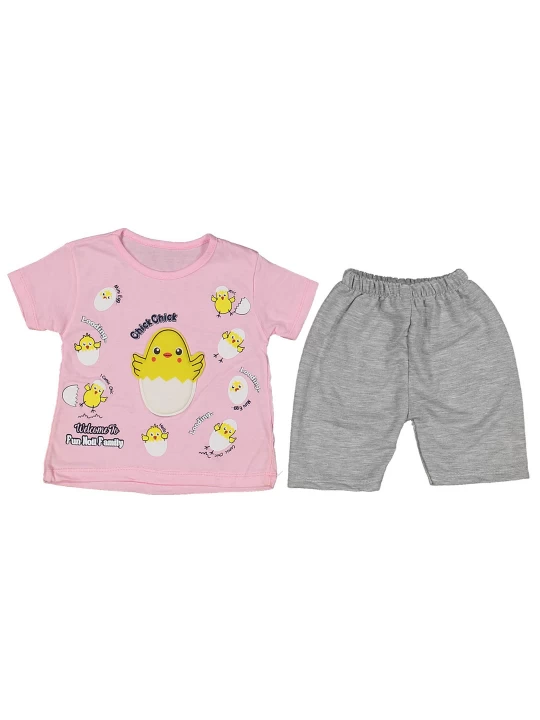 Розово веселие - Бебешки летен комплект с тениска и панталонки Розово веселие - Бебешки летен комплект с тениска и панталонки