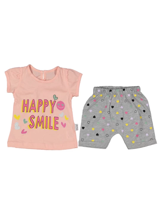 Стилен бебешки комплект за момиче - Бежова тениска и светло сиви панталонки със сърца Стилен бебешки комплект за момиче - Бежова тениска и светло сиви панталонки със сърца