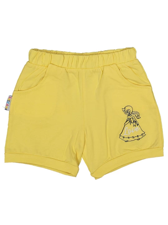 Слънчево настроение - Детски къси панталонки в жълт цвят с бродерия на момиченце Слънчево настроение - Детски къси панталонки в жълт цвят с бродерия на момиченце