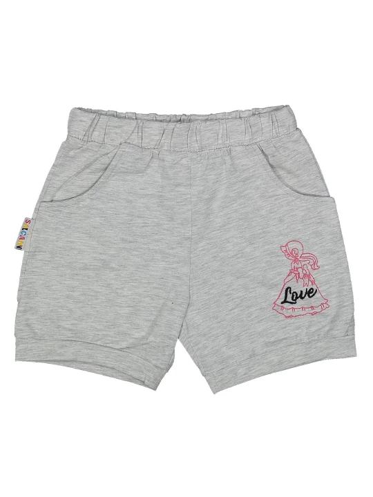 Стил и удобство - Детски къси панталонки в сив цвят с бродерия на момиченце