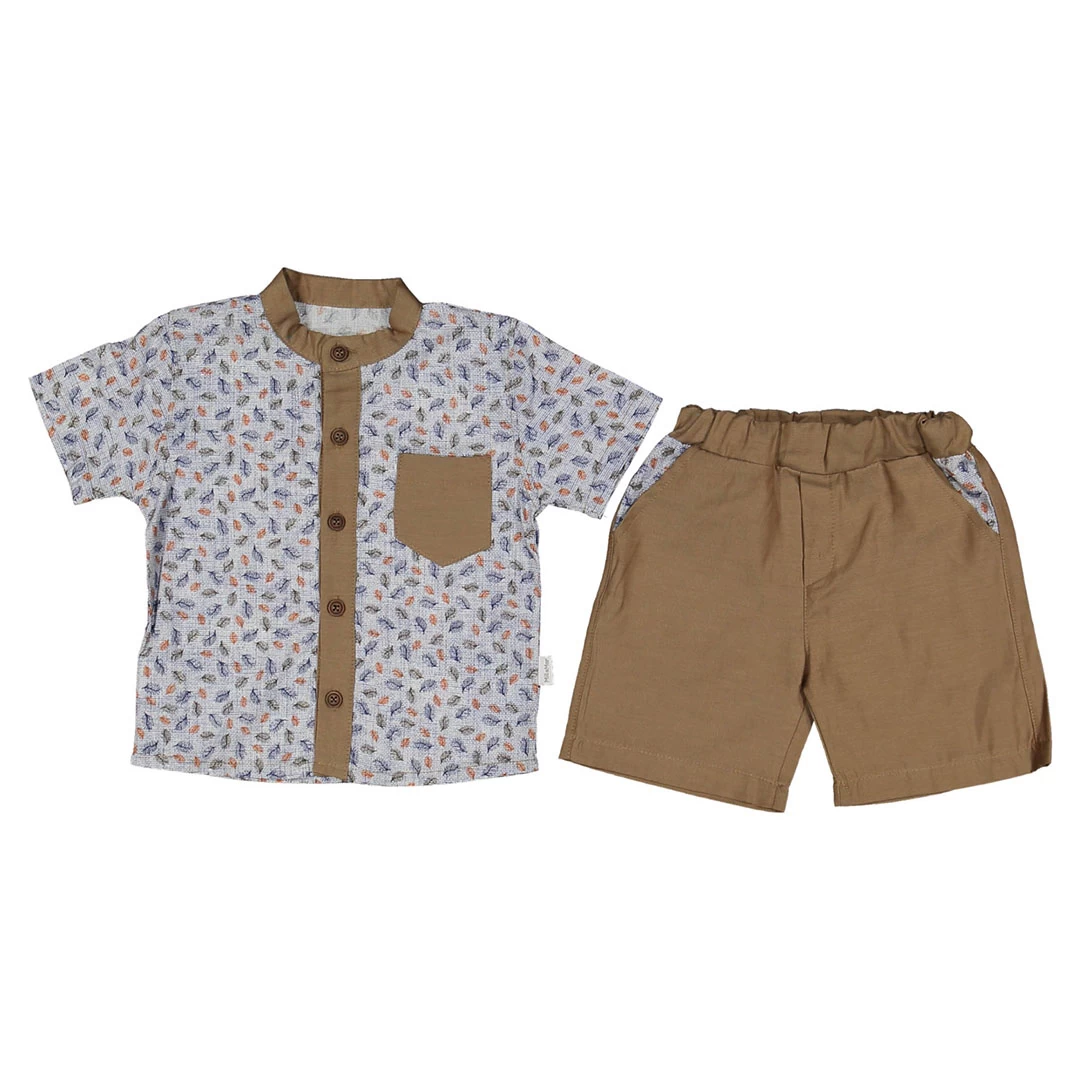 Стилен и комфортен - Елегантен детски комплект за момче от 2 части в сиво и кафяво Стилен и комфортен - Елегантен детски комплект за момче от 2 части в сиво и кафяво