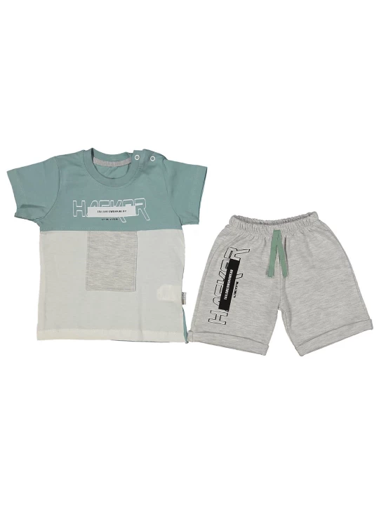 Стилен бебешки летен комплект за момче - комбинация от цветове и надписи Стилен бебешки летен комплект за момче - комбинация от цветове и надписи
