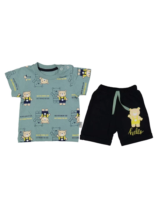 Маслено зелено приключение - Бебешки комплект за момче с мече Маслено зелено приключение - Бебешки комплект за момче с мече