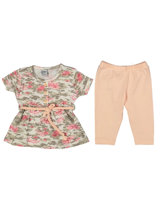 Бебешки летен комплект за момиче от две части в кремаво Бебешки летен комплект за момиче от две части в кремаво