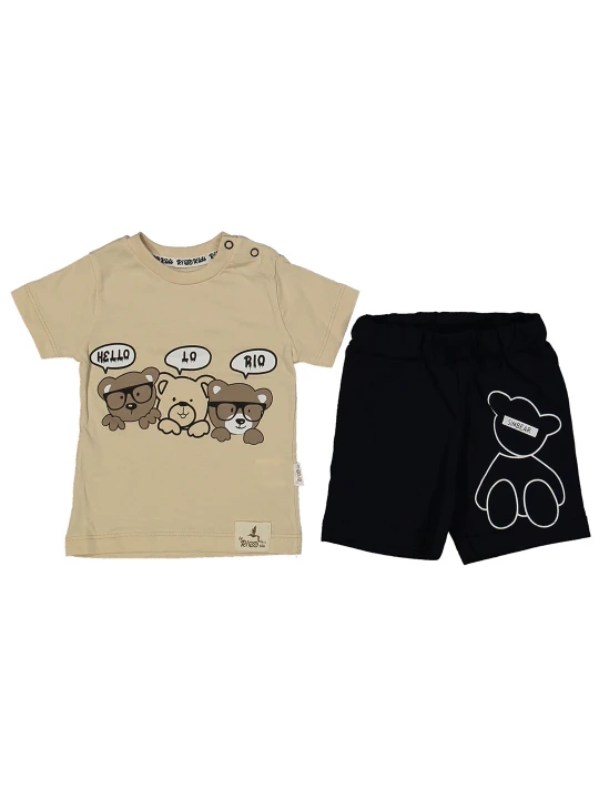 Бебешки летен комплект за момче от 2 части в кремаво Бебешки летен комплект за момче от 2 части в кремаво