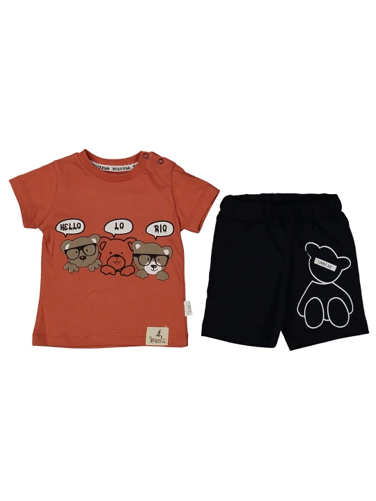 Бебешки летен комплект за момче от 2 части в оранжево Бебешки летен комплект за момче от 2 части в оранжево
