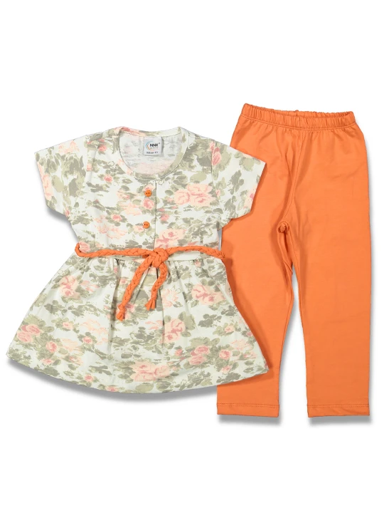 Летен детски комплект за момиче - туника на розички и клинче Летен детски комплект за момиче - туника на розички и клинче
