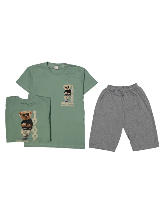Детски летен комплект за момче светло зелено и сиво Детски летен комплект за момче светло зелено и сиво
