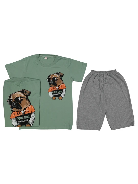 Детски летен комплект за момче в червено с апликация на куче Детски летен комплект за момче в червено с апликация на куче