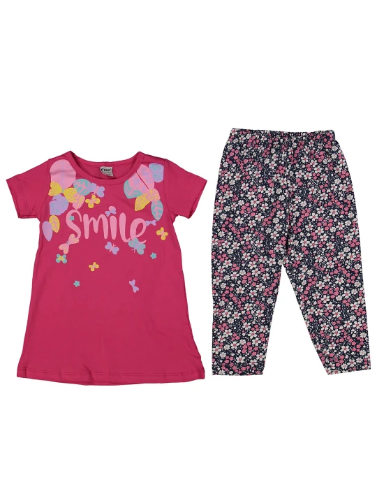 Детски летен комплект за момиче в цикламено с надпис Детски летен комплект за момиче в цикламено с надпис
