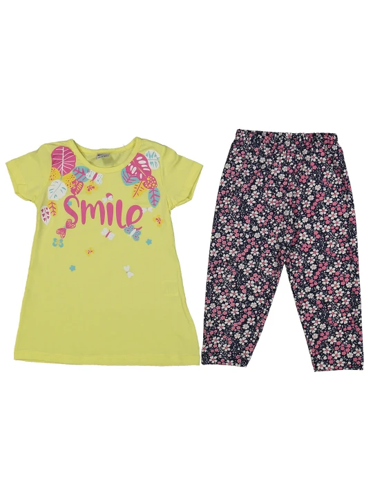 Детски летен комплект за момиче в жълто с надпис Детски летен комплект за момиче в жълто с надпис