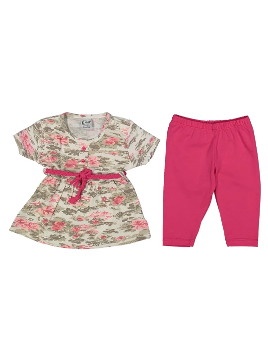 Летен Бебешки комплект за момиче - Розички и цикламено клинче Летен Бебешки комплект за момиче - Розички и цикламено клинче