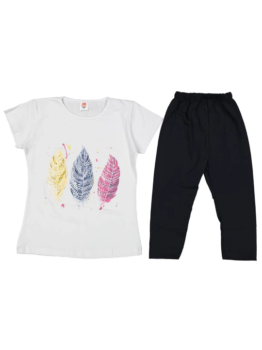 Детски летен комплект за момиче с апликация пера Детски летен комплект за момиче с апликация пера