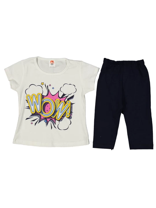 Детски летен комплект за момиче с бяла тениска Детски летен комплект за момиче с бяла тениска
