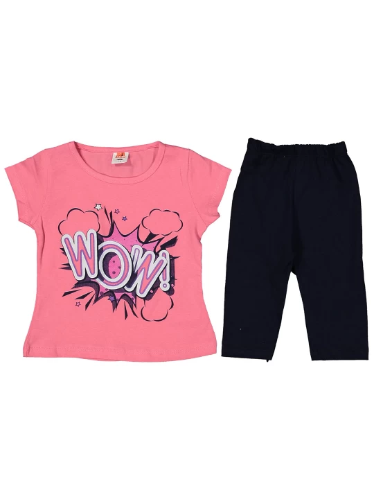 Летен детски комплект за момиче с надпис WOW Летен детски комплект за момиче с надпис WOW