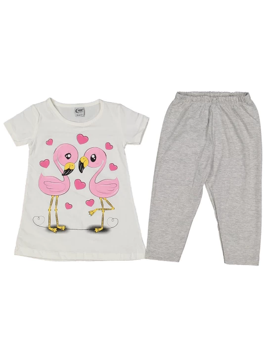Детски летен комплект за момиче с фламинги в бяло Детски летен комплект за момиче с фламинги в бяло