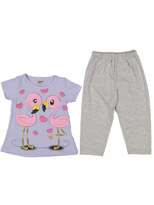 Летен детски комплект за момиче с фламинги в лилаво Летен детски комплект за момиче с фламинги в лилаво