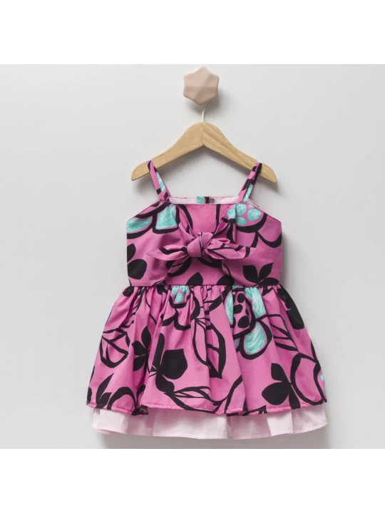 Детска рокля за момиче в циклама с цветя Детска рокля за момиче в циклама с цветя