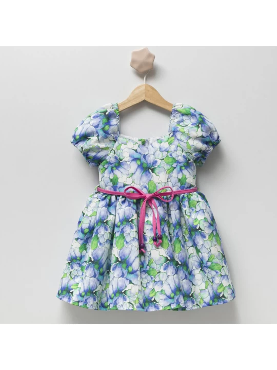 Детска лятна рокля за момиче на сини цветя Детска лятна рокля за момиче на сини цветя