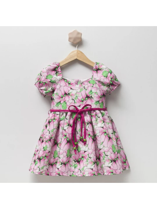 Лятна детска рокля за момиче с десен на красиви розови цветя Лятна детска рокля за момиче с десен на красиви розови цветя