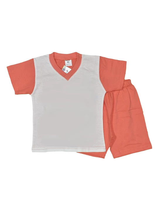 Бебешка лятна пижама за момиче в оранжево и бяло със забавна апликация - удобство и стил за летните дни Бебешка лятна пижама за момиче в оранжево и бяло със забавна апликация - удобство и стил за летните дни