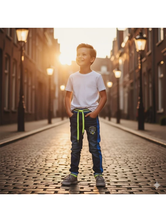 Памучни детски дънки за момче с ластик Памучни детски дънки за момче с ластик